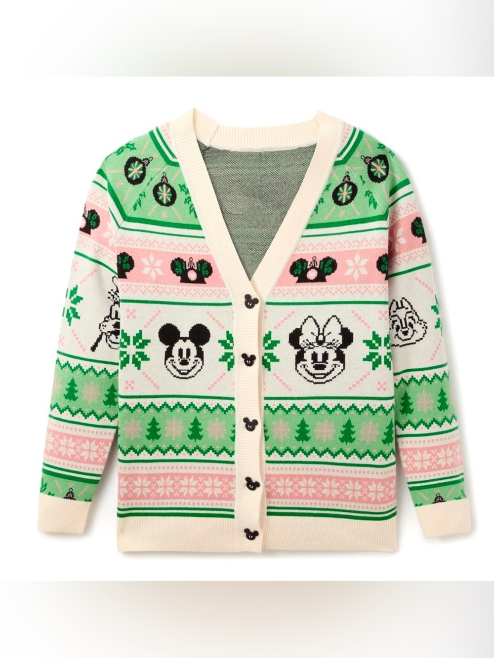 Disney Mickey Minnie Holiday Fair Isle Christmas Cardigan Women’s L NWOT